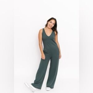 Smash + Tess Tuesday Wide Leg Romper with removable belt in Spruce Green XS